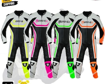 Traje de motocicleta de cuero personalizado para hombres, mujeres y niños. Trajes de cuero para carreras.