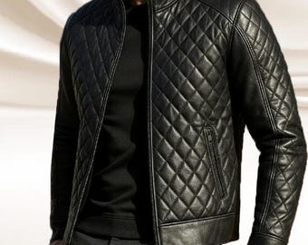 Chaqueta de piel de oveja para hombre: abrigo negro con botones de cuero genuino