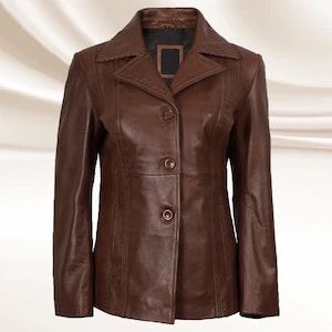Cognac Brown Sheepskin Leather Blazer: Women's 3-Button Jacket