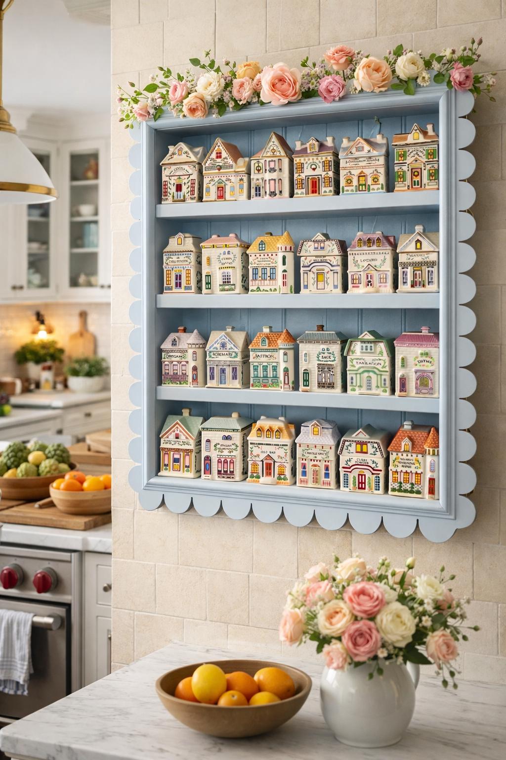 Scalloped Display Shelf – Cottage Spice Rack, Collectible Display