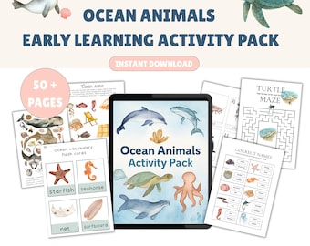 Ocean Animals Activity Pack Printable Kids Learning Worksheets Montessori Ocean Theme Preschool Homeschool Activities Flashcards