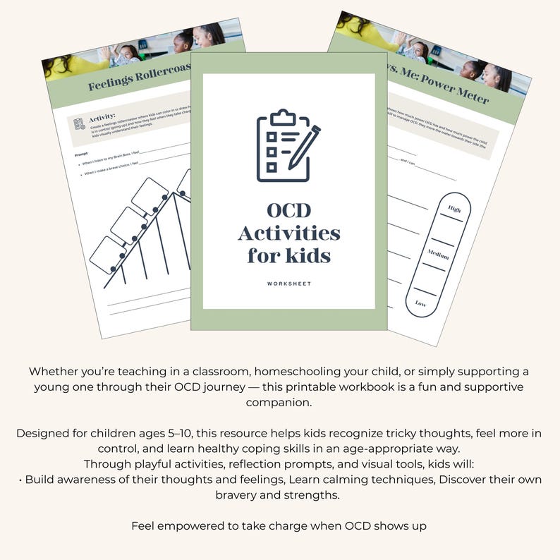 OCD Activities Workbook for Kids Printable Anxiety Therapy Worksheets ...
