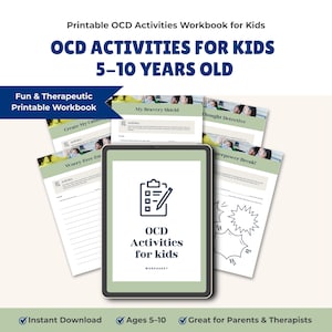 OCD-aktivitetsarbetsbok för barn Utskrivbara ångestterapiarbetsblad Barns psykiska hälsaaktiviteter åldrar 5-10