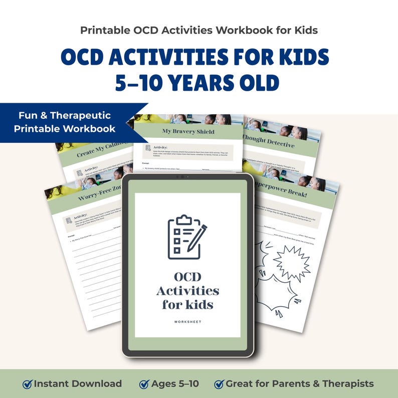 OCD Activities Workbook for Kids Printable Anxiety Therapy Worksheets ...