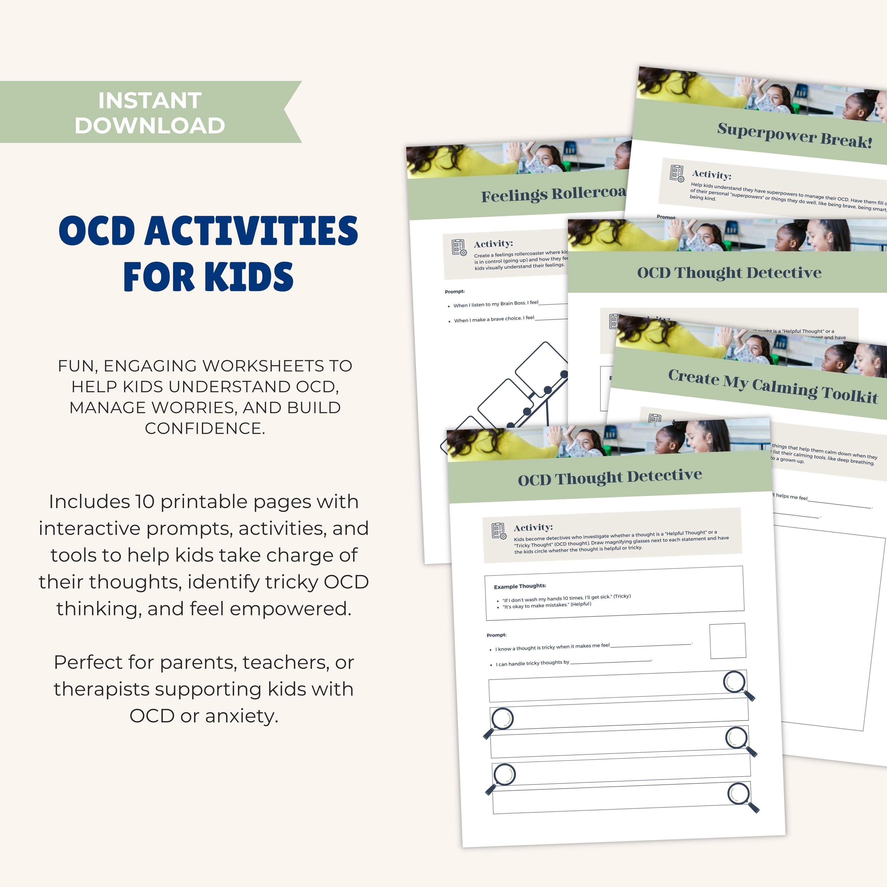 OCD Activities Workbook for Kids Printable Anxiety Therapy Worksheets ...