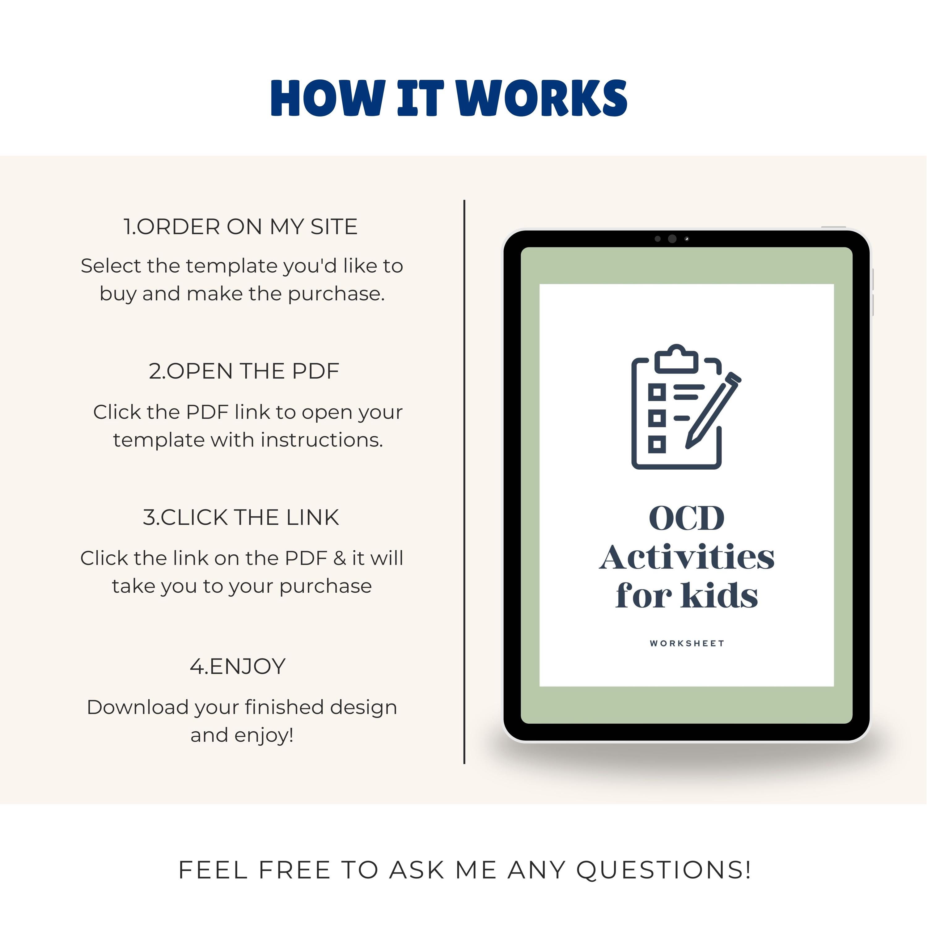 OCD Activities Workbook for Kids Printable Anxiety Therapy Worksheets ...