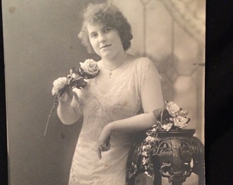 Antique Photo Gatsby Era Photo - Woman with Rose - 1920's - Twenties - Vintage Photo