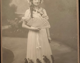 Antique Photo - Cabinet Photo - Swiss Miss with Flowers