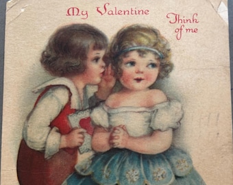 Vintage Valentine Postcard - Boy and Girl -  1925