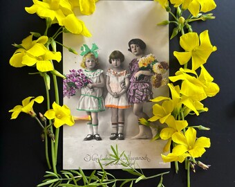 Vintage Postcard - Antique Photo - Flower Girls