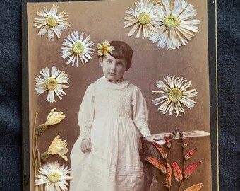 Mixed Media Collage - Cabinet Photo - Cleveland Girl  - Pressed Flowers