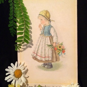Blond Girl with Wildflowers - Postcard by Lieselotte Fabig - Distling - Summer Bouquet - Illustration
