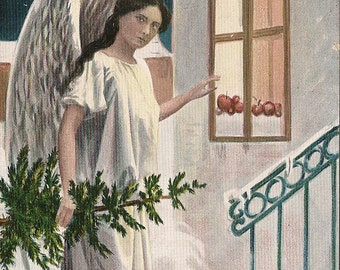 Jennie Jorgenson Heads of Angels Wings Victorian Christmas Postcard