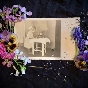 Teatime - Vintage Postcard - Girl - Desserts - Antique Photo