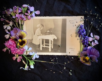 Teatime - Vintage Postcard - Girl - Desserts - Antique Photo