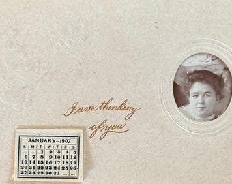 Antique Postcard Photo and Calendar 1907 - Victorian Woman