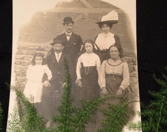 French Real Photo Postcard - Victorian Family - Men - Women - Girls - Antique Photo