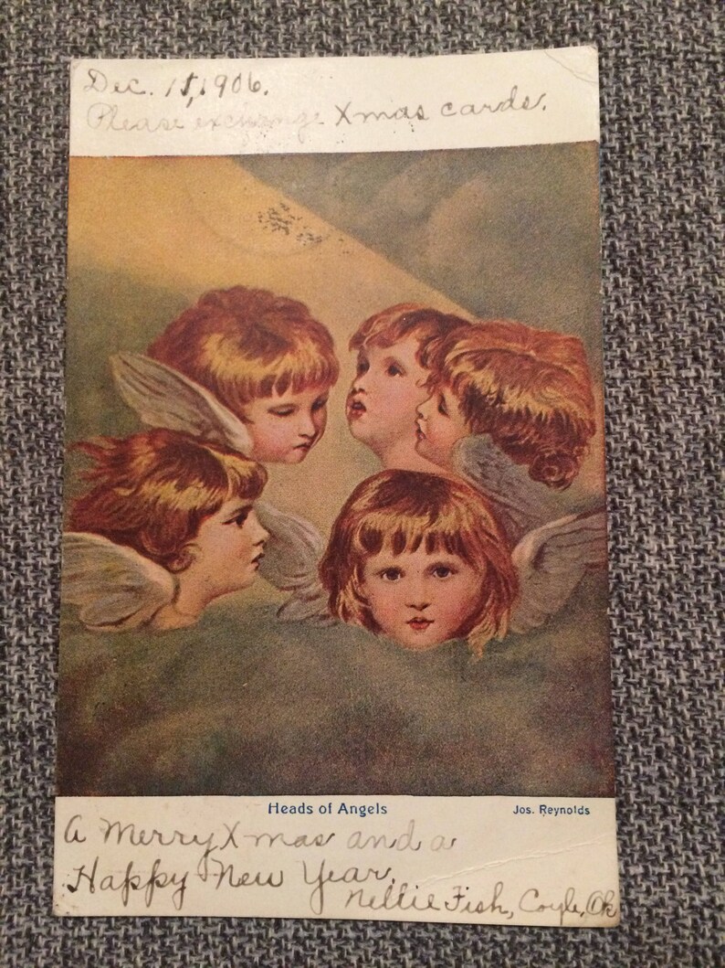 Jennie Jorgenson Heads of Angels Wings Victorian Christmas Postcard