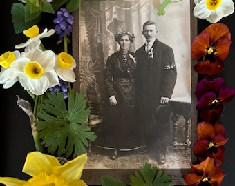 Antique Cabinet Photo - Victorian Wedding Photo - Flowers