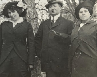 Real Photo Postcard - Women Man Early 1900’s - Fancy Hat - RPPC
