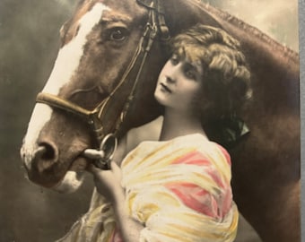 Vintage Postcard - Horse & Woman - Friends - Antique Postcard - Real Photo Postcard - RPPC