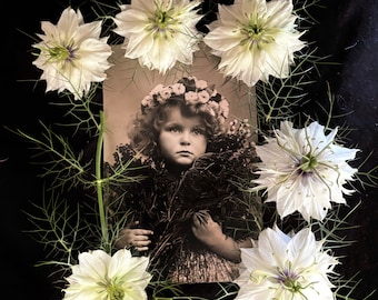 Flower child - Antique Postcard - Vintage Postcard - Antique Photo