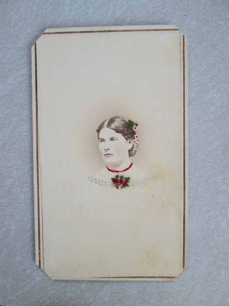 Antique Photo CDV Girl of Wautoma, Wisconsin Flowers in her Hair 1800's Old Photo Vintage Photo image 2
