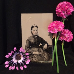 Mourning Tintype - Woman - Flowers in Hair - Antique Photo - Victorian