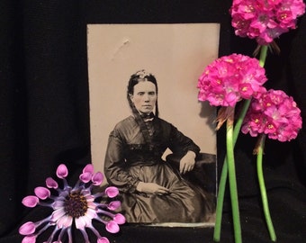 Mourning Tintype - Woman - Flowers in Hair - Antique Photo - Victorian