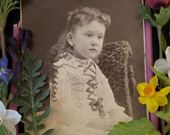 Antique Cabinet Photo - Ohio Girl - Beautiful Lace Dress - Webb &Co - Portrait - Long Hair