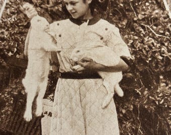 Easter Postcard - Girl with Rabbits - RPPC