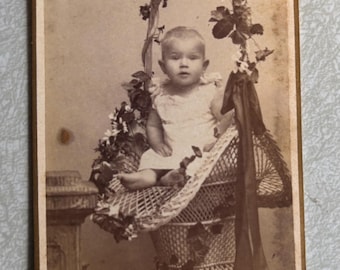 Antique Photo - Baby in a Flower Basket - Johannes Beyer - CDV Photo