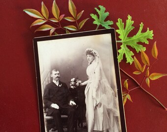 San Francisco Bride and Groom - Antique Wedding Photo - California - Rose and Maidenhair Fern Bouquet - Cabinet Card Photo - Old Photo