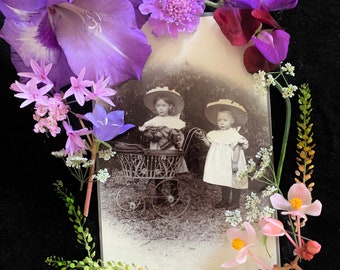 Victorian Girls with Doll and Pram - Antique Cabinet Photo - Vintage Photo