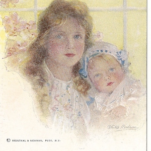 Victorian Postcard - Sisters - Girl and Baby Girl - &quot; Peach Blossoms &quot; Illustration  by Philip Boileau - Vintage Postcard