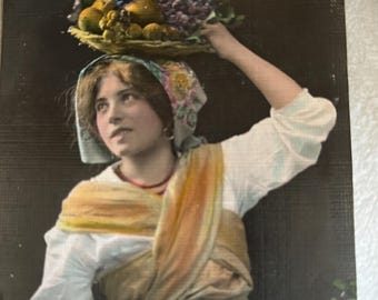 NPG Vintage Postcard - Woman with Fruit Basket - Antique Photo - Colorful