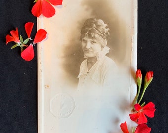 Real Photo Postcard - Pretty Woman with Braided Hair - Antique Photo