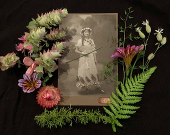 Antique Photo - Cabinet Photo - Swiss Miss with Flowers