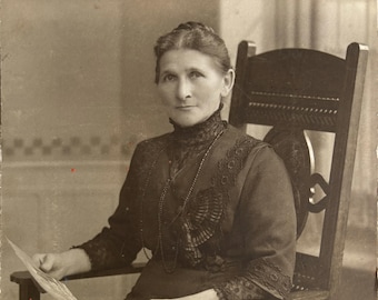 Antique Cabinet Photo - Woman in Beautiful Victorian Dress