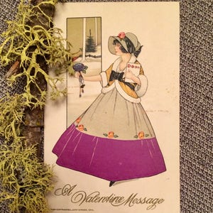 Winsch Valentine Postcard - Woman holding Flower - Vintage Postcard