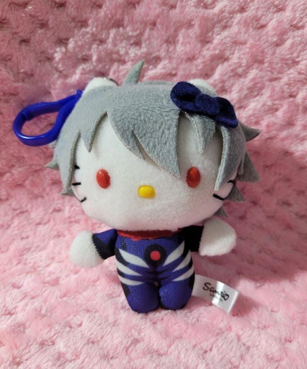Hello Kitty Evangelion 2014 Kaworu Nagisa Mini Plush Doll Keychain