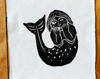 Mélusine Linocut Block Print Mermaid Patch - Fairytale, Mermaid, Fairy, Shapeshifter, Folklore