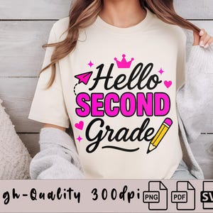 Hello Second Grade SVG PNG PDF – Back to School Shirt Design for Girls – Cute 2nd Grade Teacher Student Printable – First Day of School