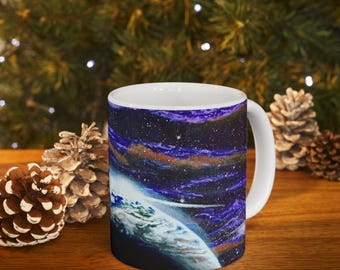 Earth Galaxy Waves Ceramic Mug, Outer Space Coffee Cup, Celestial Drinkware, Gift for Space Lovers, Astronomy Mug