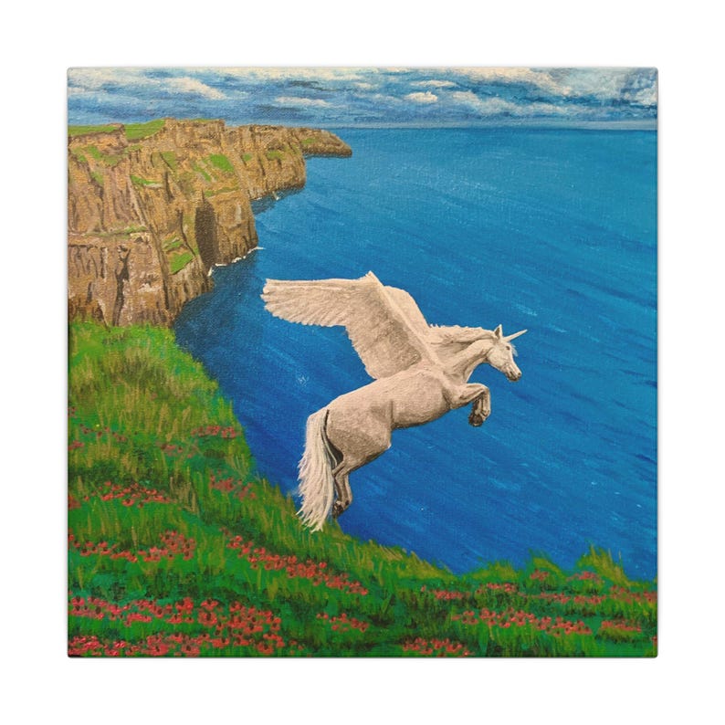 Magical Unicorn/Pegaus Canvas Wall Art, Fantasy Decor, Gift for Dreamers, Unique Home Decor, Whimsical Art for Kids' Rooms image 2
