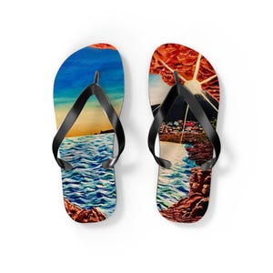 Ocean Sunset Flip Flops, Summer Footwear, Beach Sandals, Vacation Essentials, Tropical Vibe Step-outs, Perfect for Pool Parties