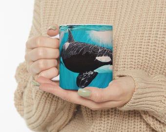 Orca Whale Art Ceramic Mug - Ocean Lover Gift, Nautical Décor, Marine Life Coffee Cup, Whale Watching Enthusiast, Sea Life Mug