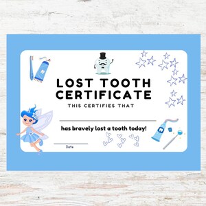 Certificat de dent perdue | Prix de la fée des dents imprimable | Téléchargement numérique pour les enfants