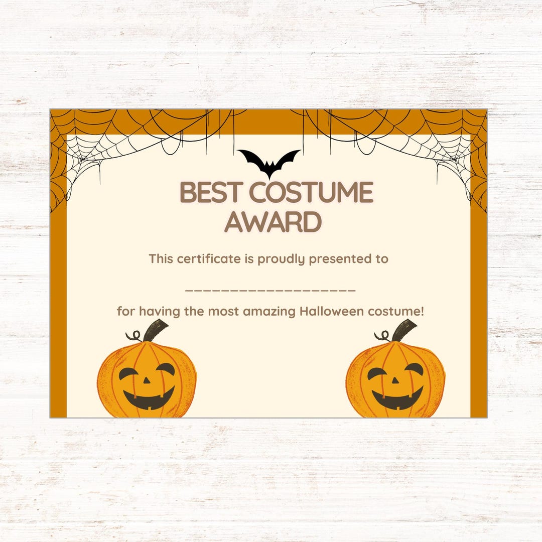 Best Costume Award – Halloween Printable Certificate for Kids - Etsy