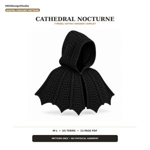 Gehaakt patroon voor een gotische cape met capuchon (pdf), zevenpuntige cape, maat M-L, Amerikaanse maten